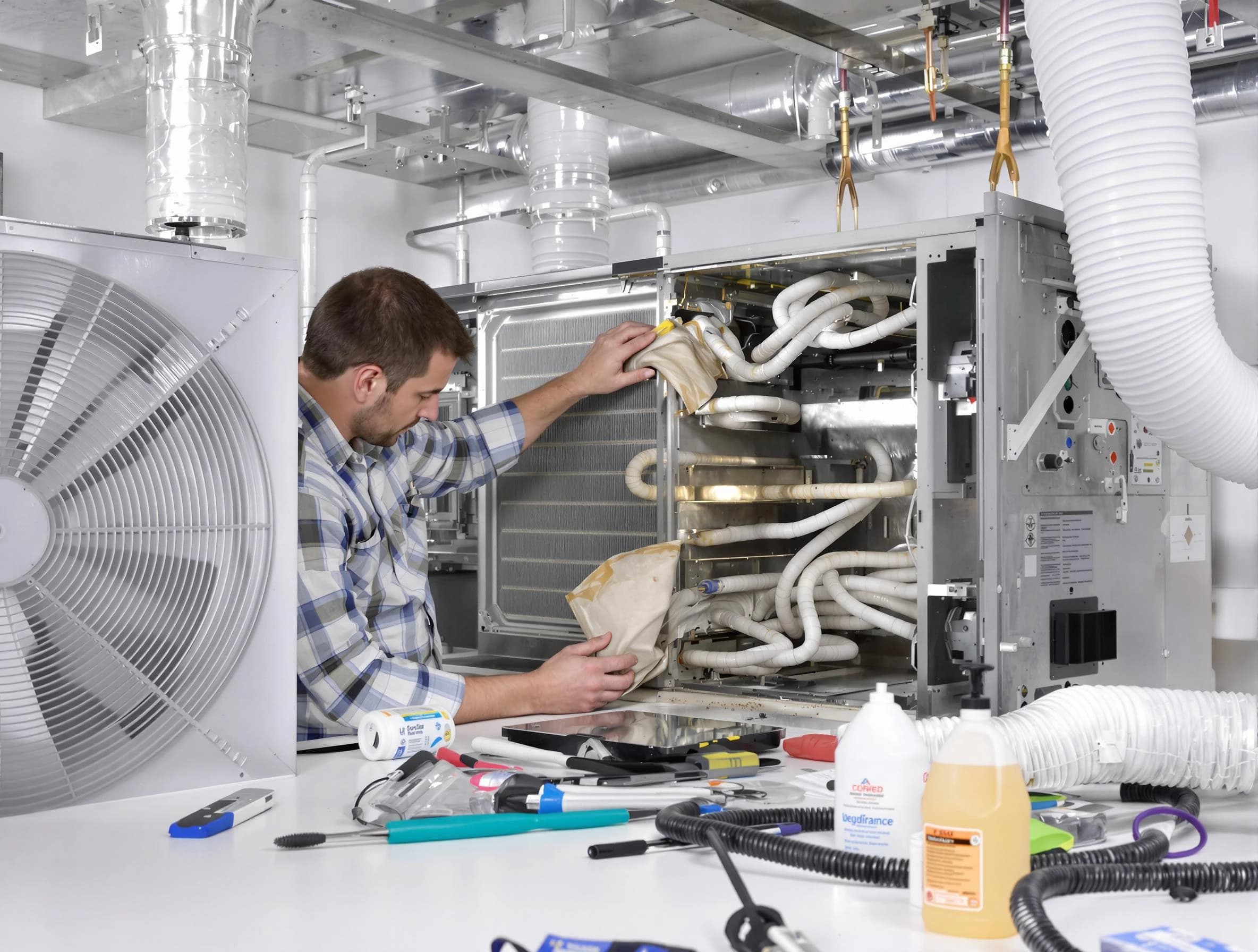 Collier Air Duct Cleaning specialist performing precision AC coil cleaning in Collier