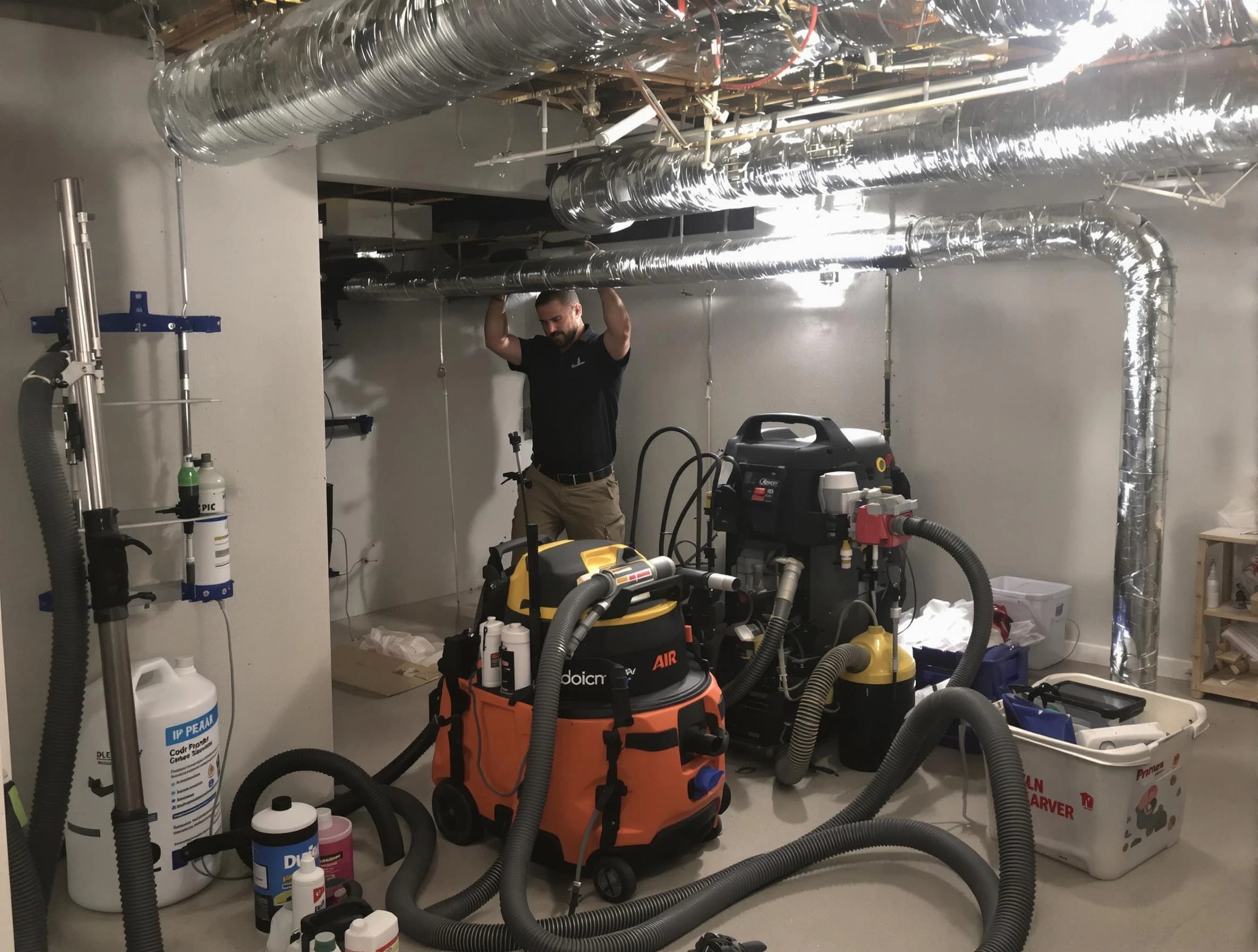Collier Air Duct Cleaning specialist performing professional mold removal from air ducts using safety equipment in Collier