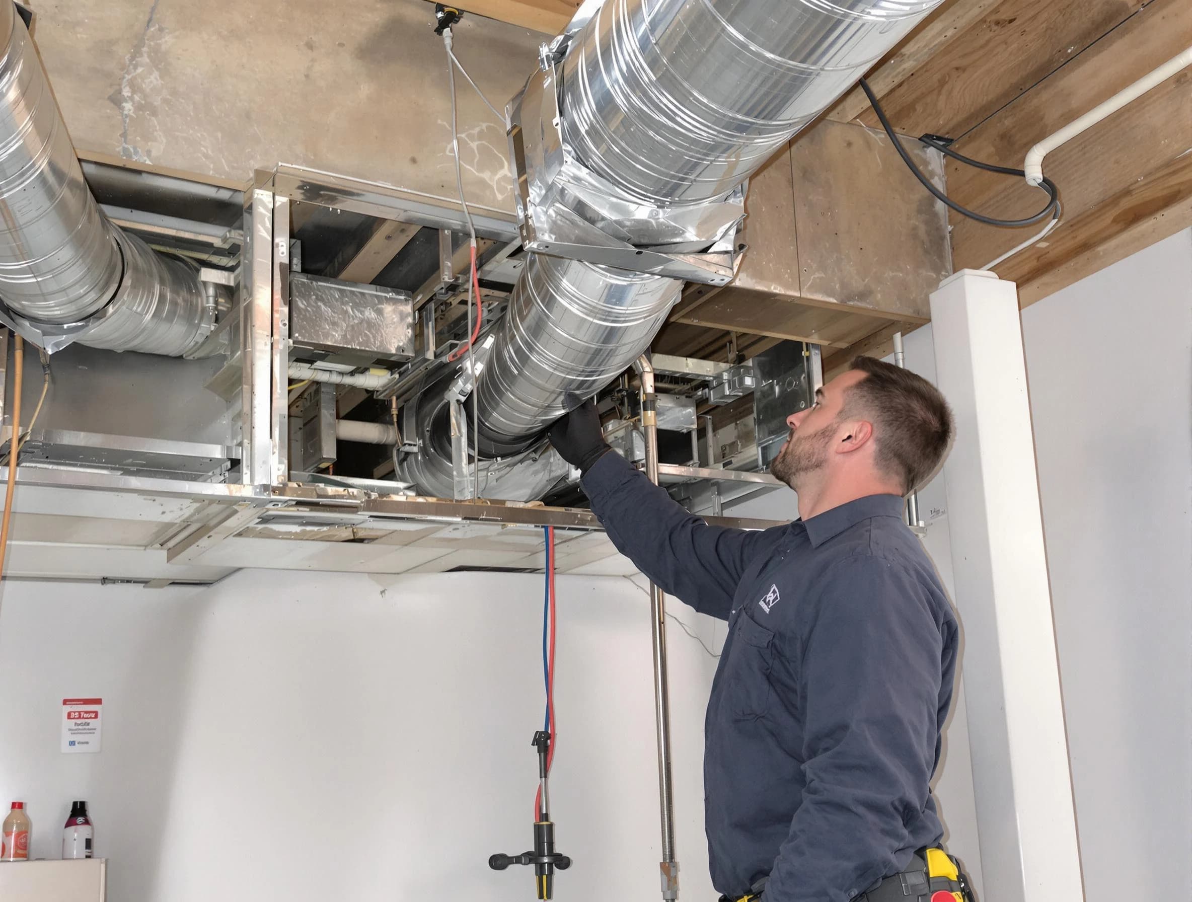 Collier Air Duct Cleaning technician performing professional air duct repair using specialized tools in Collier