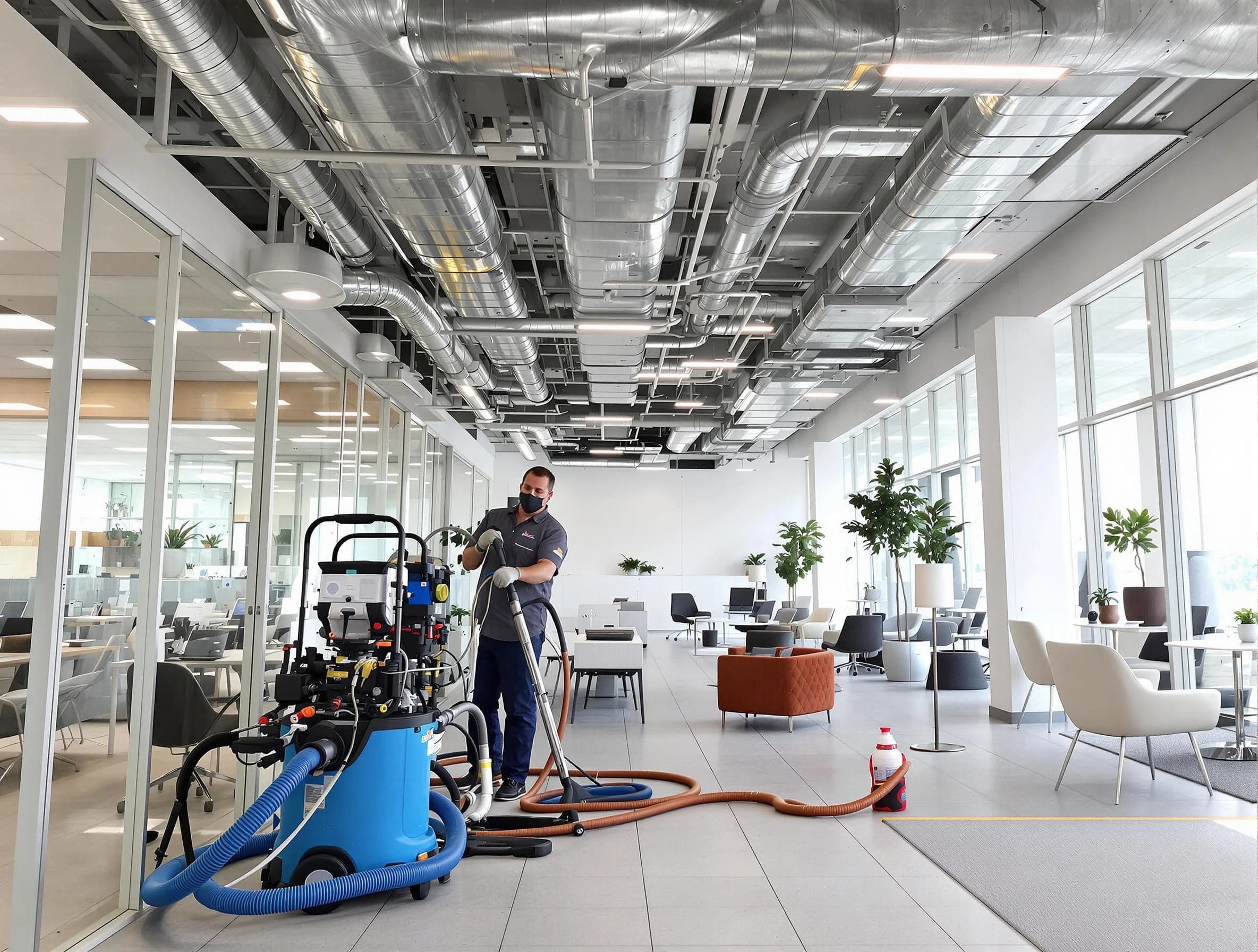 Collier Air Duct Cleaning team conducting comprehensive commercial duct cleaning at a business location in Collier