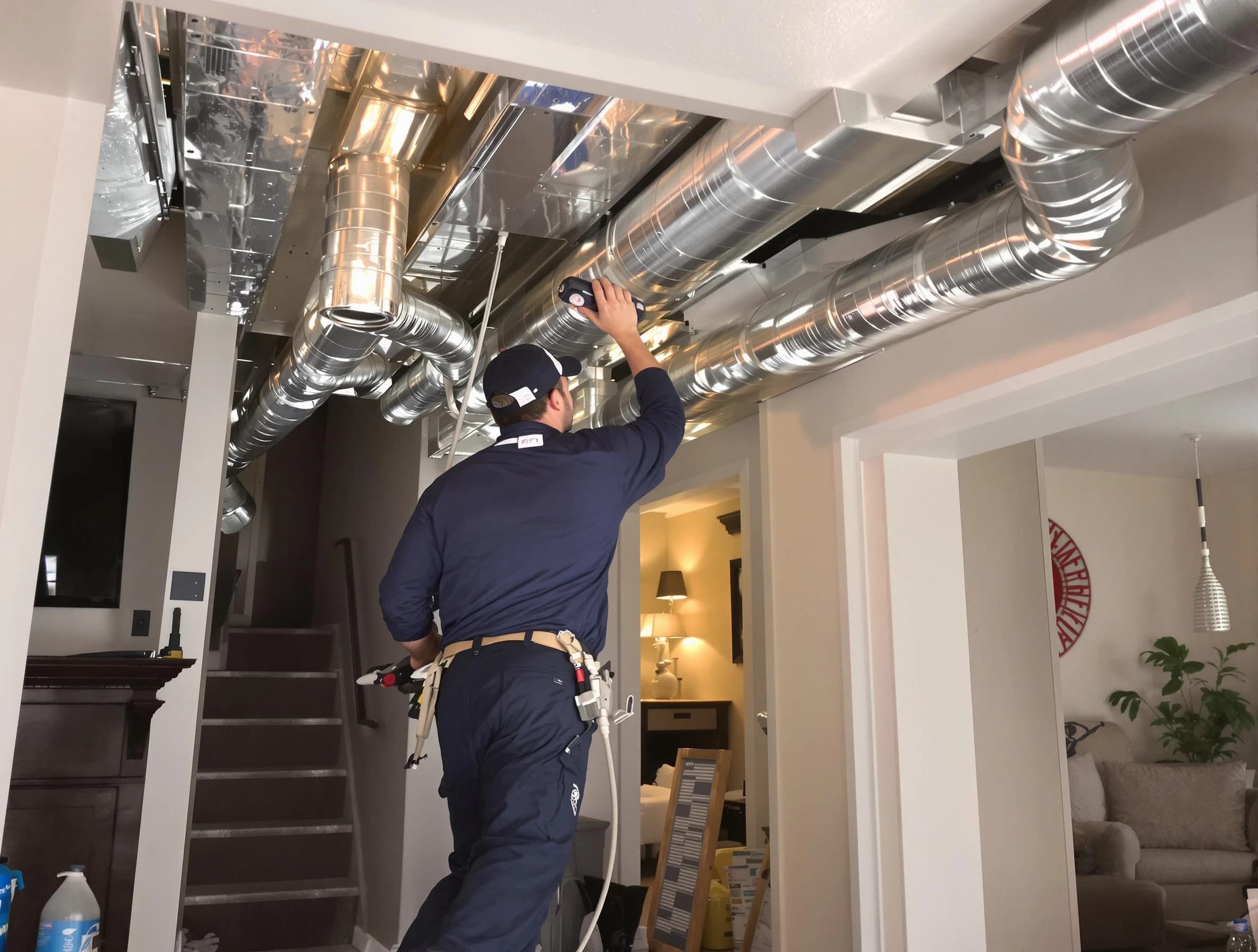 Collier Air Duct Cleaning expert performing specialized duct cleaning in a mobile home in Collier