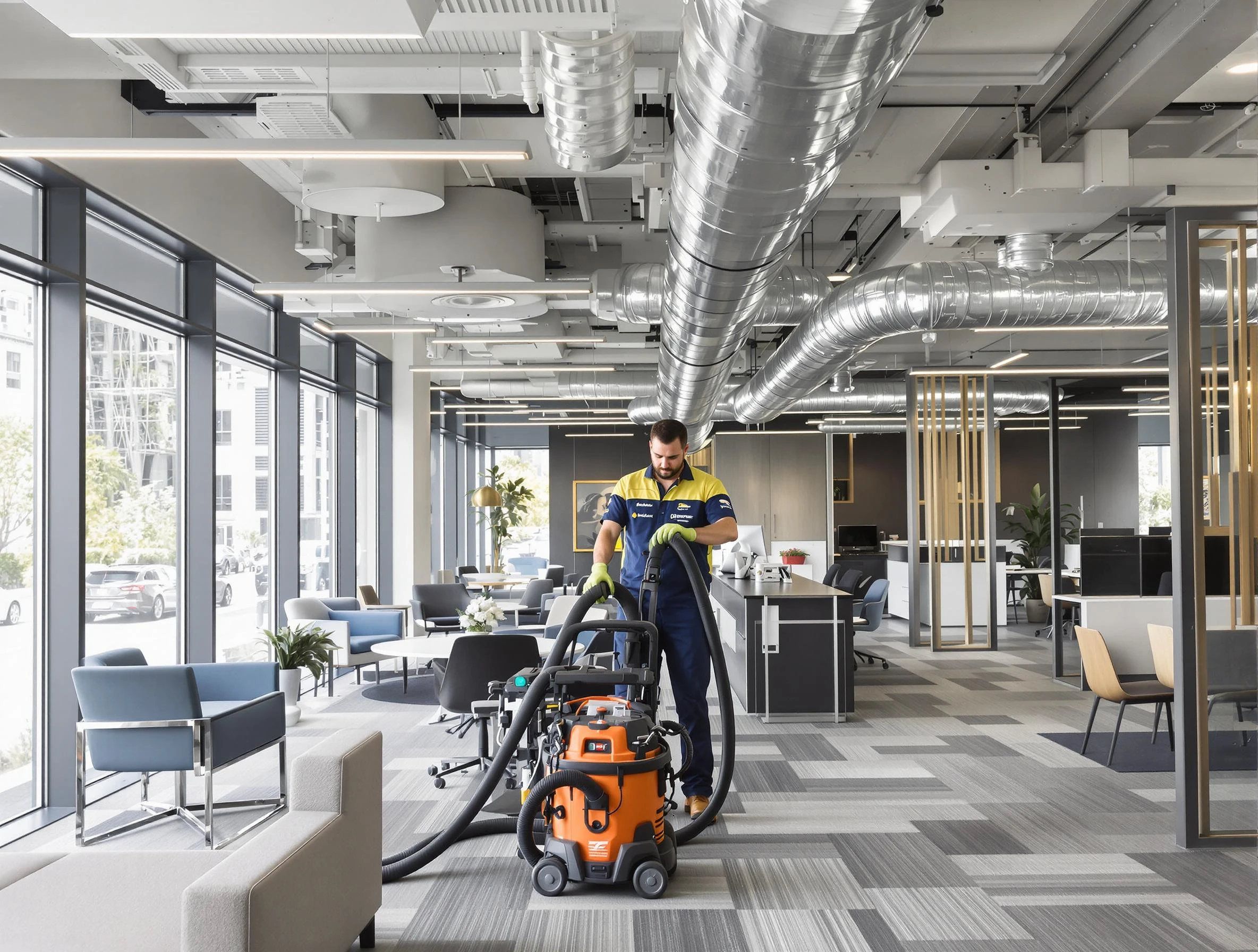 Collier Air Duct Cleaning team performing thorough commercial duct cleaning at a Collier business center